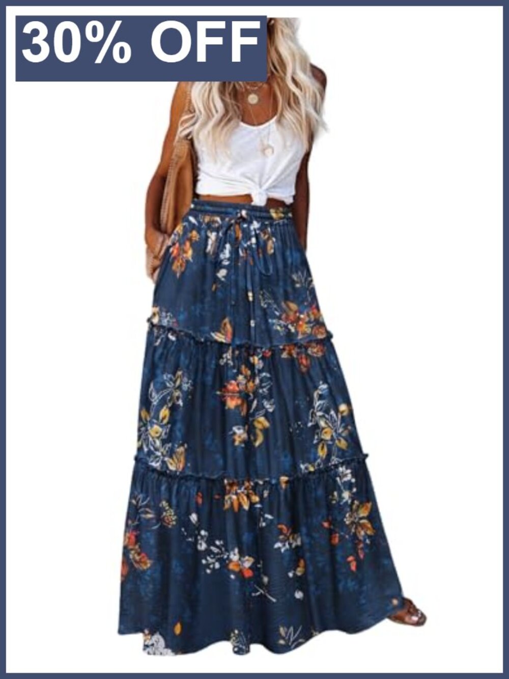Women's Maxi Skirt High Waist Boho A-Line Flowy with Pockets